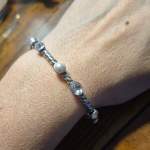 Brighton MONTE CARLO PEARL Silver Rope Crystal Station Hinge Bangle Bracelet